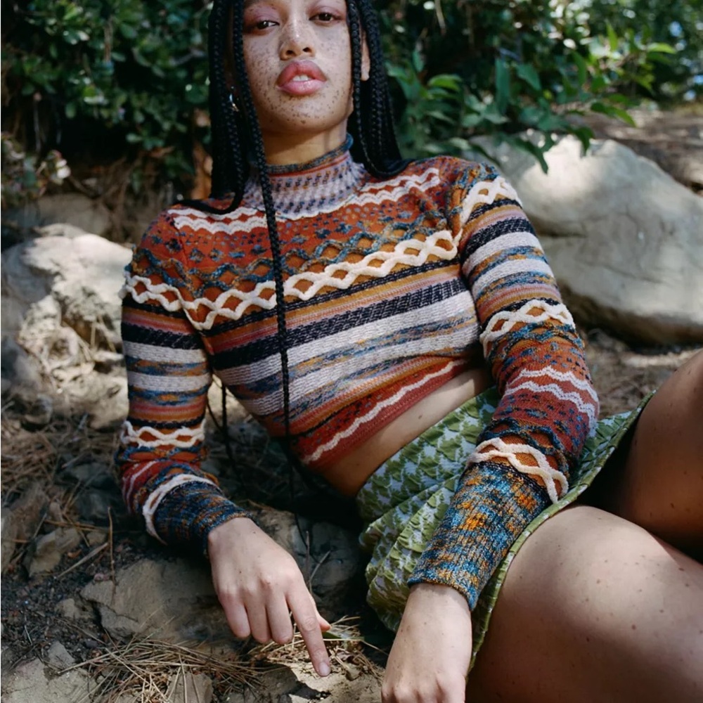 Urban Outfittera Colorful Striped Cropped Sweater Open Back